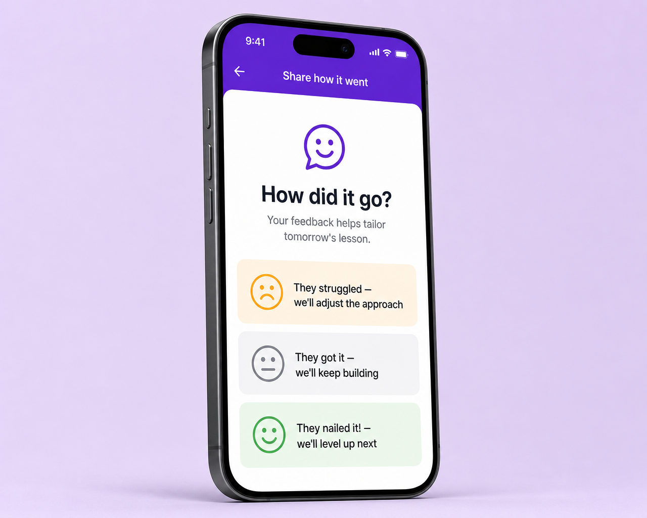 Illustration of a quick 'how did it go' feedback panel
